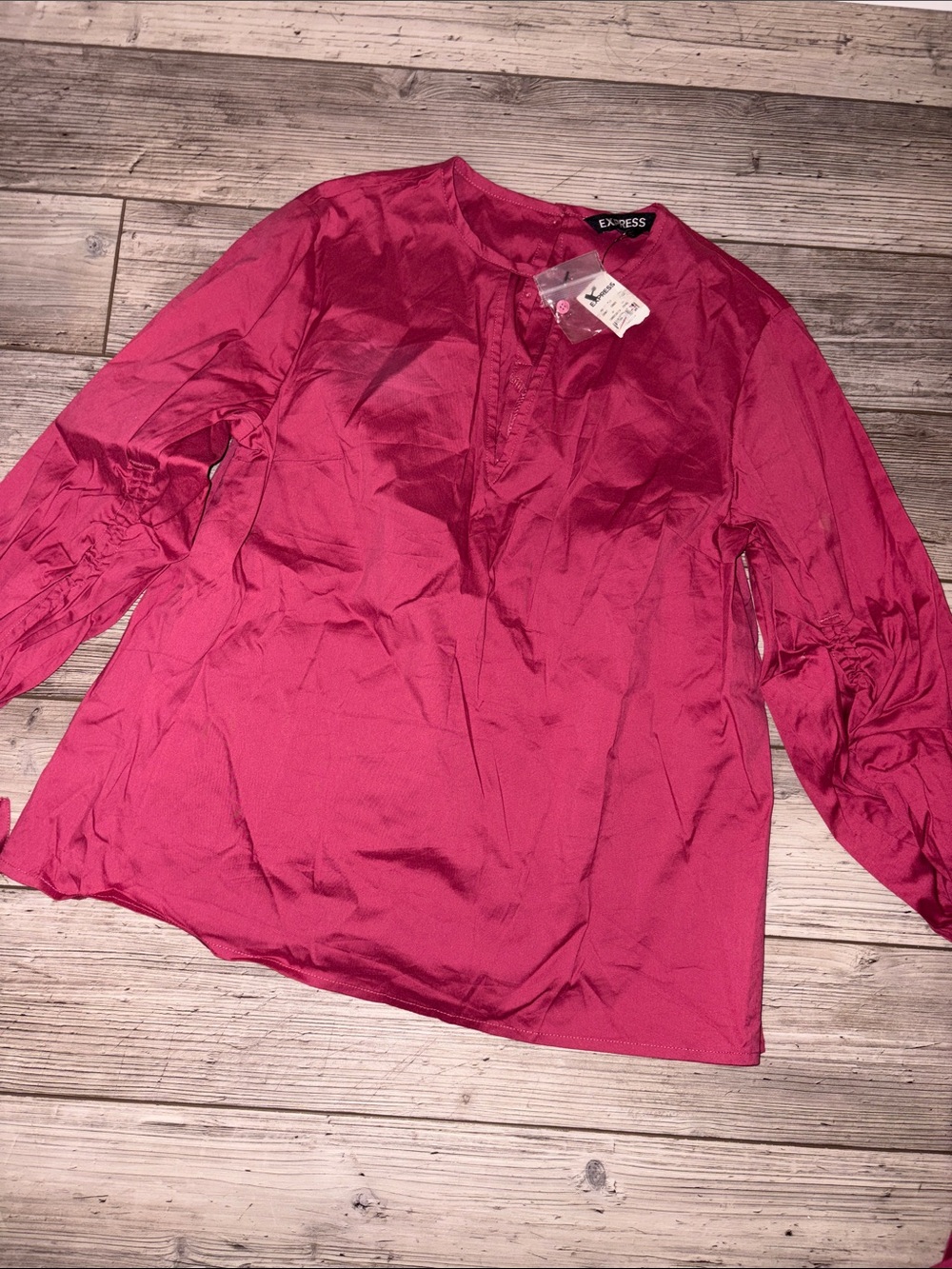 NWT Express Women’s Berry Pink Long Sleeve Tie-Sleeve Blouse
